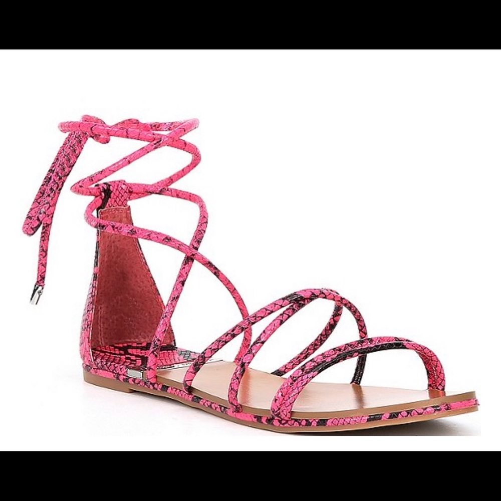 Antonio Melani Pink Snake Print Lace Up Sandals